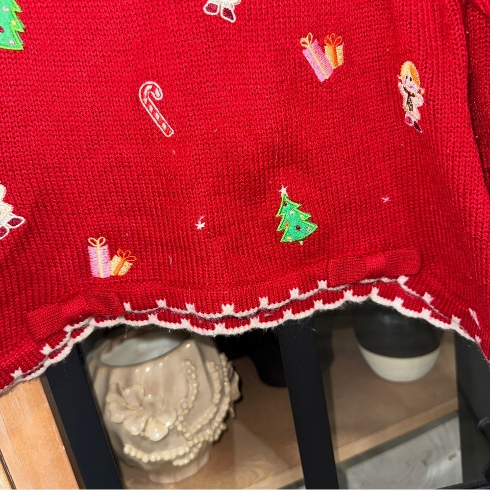 Vintage Christmas knit sweater embroidered toddler girl holidays bows candy cane - Picture 5 of 8